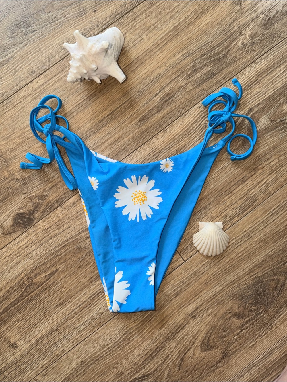 Daisy Print Tie-Side Bikini Bottom - Blue